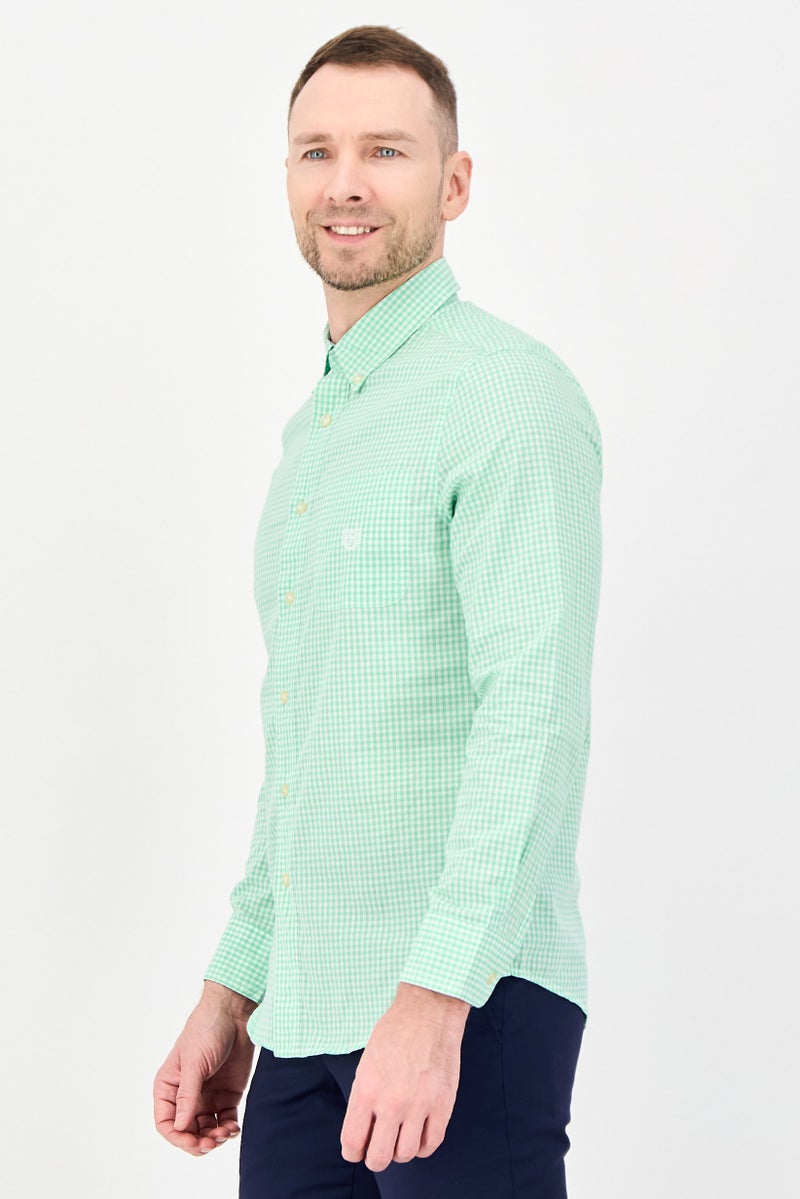 Chaps Men Regular Fit Long Sleeve Embroidered Casual Shirt, Green - Image 2